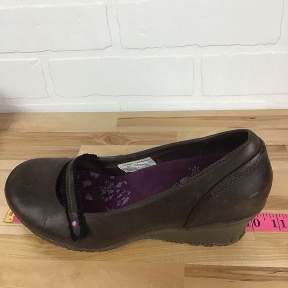 MERRELL brown wedges platform shoes pumps size 8.5 flower’s incrusted details - Picture 13 of 16
